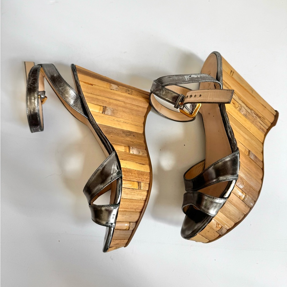 Metallic Silver PRADA Bamboo Wedge - Picture 4 of 10